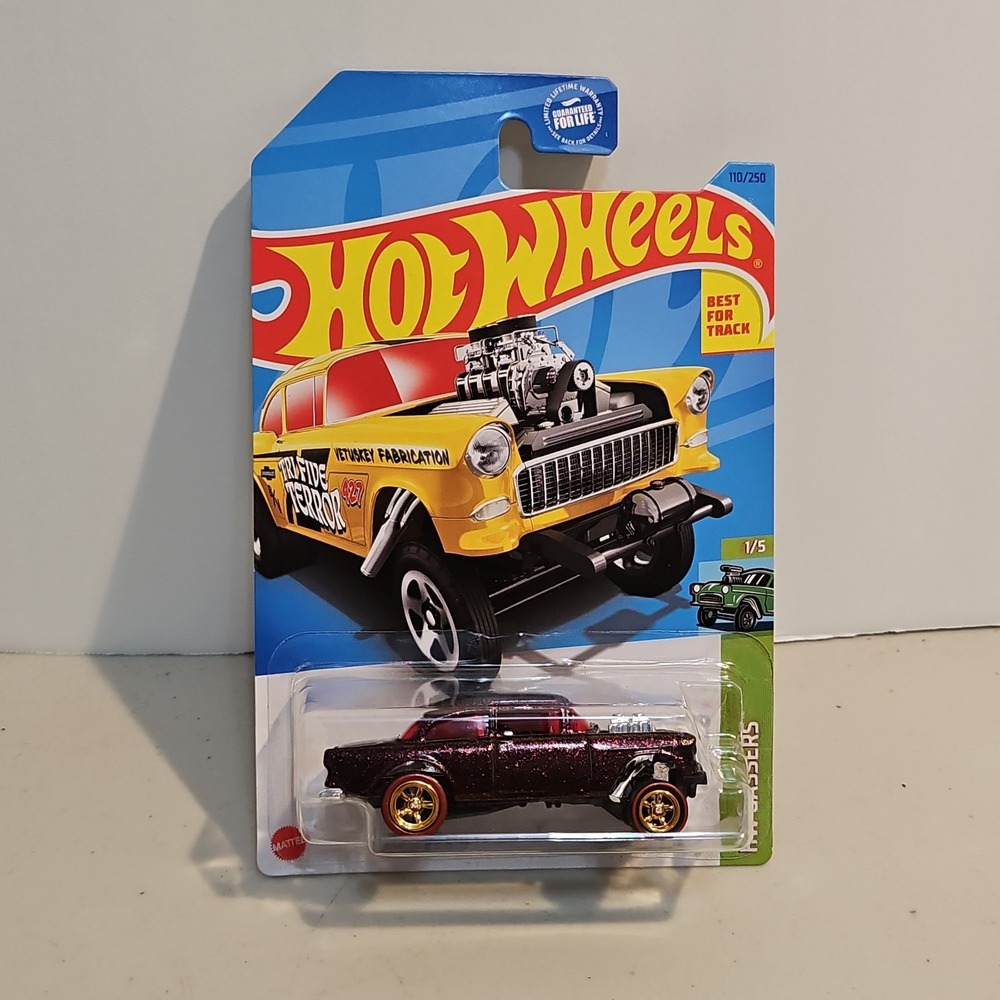 Hot Wheels '55 Chevy Bel Air Gasser - Custom Paint Burgundy w/Real Riders